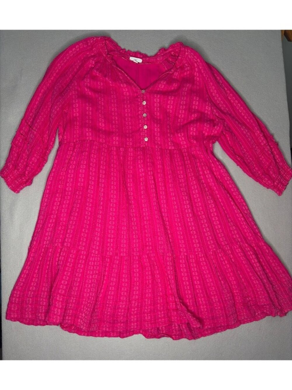 J. Jill Fit and Flare Tiered Fuchsia Dress Knee Length Size XL Boho